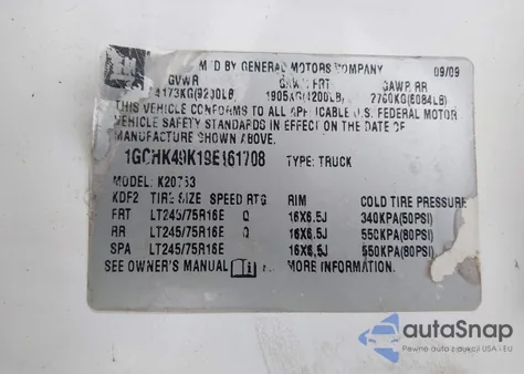 2009 Chevrolet Silverado 2500Hd Work Truck z USA, uszkodzony, nr VIN 1GCHK49K19E161708